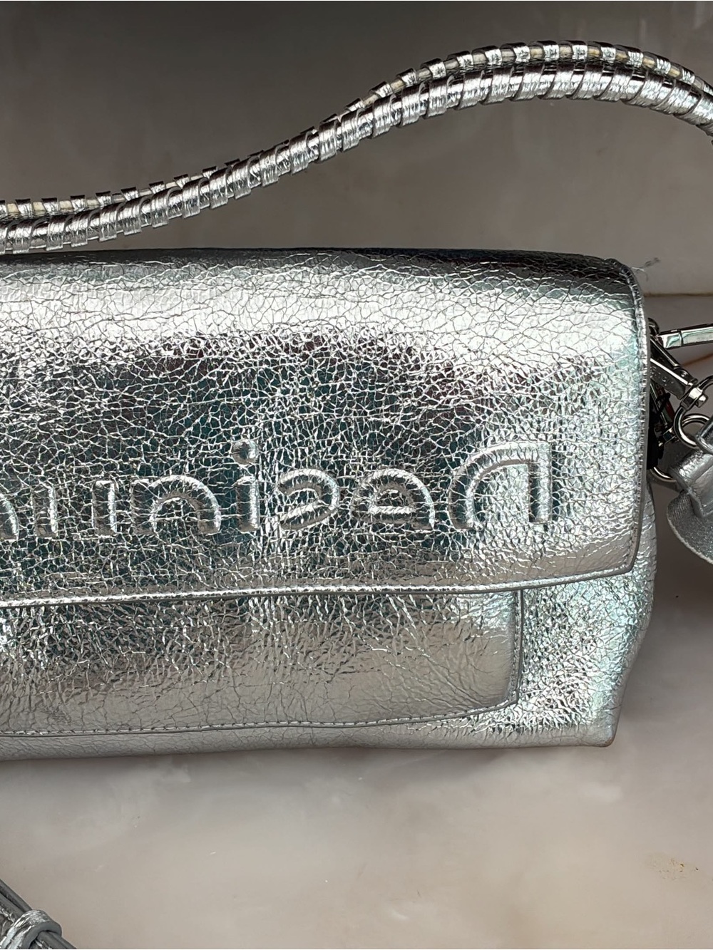 Desigual Shimmering Silver Metallic Crossbody Bag